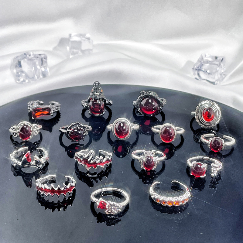 Dark style, trendy and cool red gemstone open ring, elegant and refined, fashionable and versatile ring for women details Picture