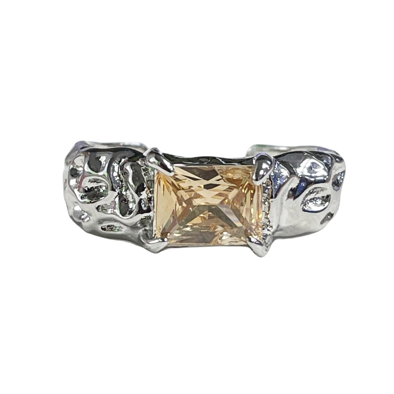 Irregular texture champagne-colored zircon open ring for women, elegant and fashionable, trendy, niche and light luxury ring Item Picture
