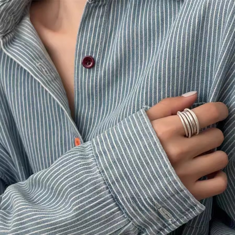 Layered heavy industry multi-layer threaded smooth line ring for women, 925 silver, niche design, high-end open ring Application Scenario