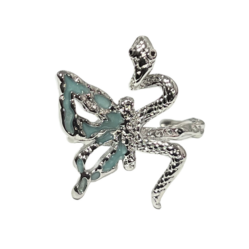 An InS-style unique butterfly snake-shaped fashionable open ring with a niche design sense for women, a trendy punk spider ring Item Picture