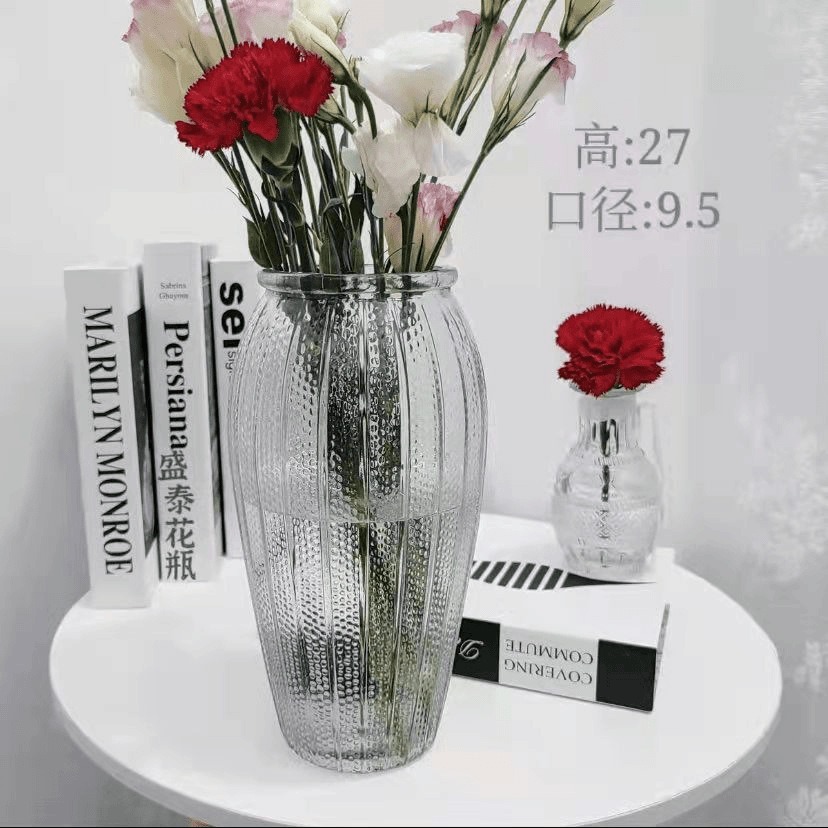Nordic glacier patterned glass Ins-style vase, living room decoration, fresh dried flower arrangement, hydroponic transparent flower vase full figure