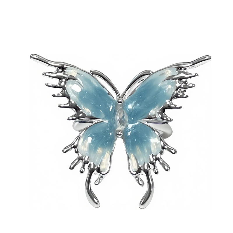 Sweet, cool and cold style gradient enamel unique personality open ring, fashionable liquid butterfly index finger ring trend by female Internet celebrity Item Picture