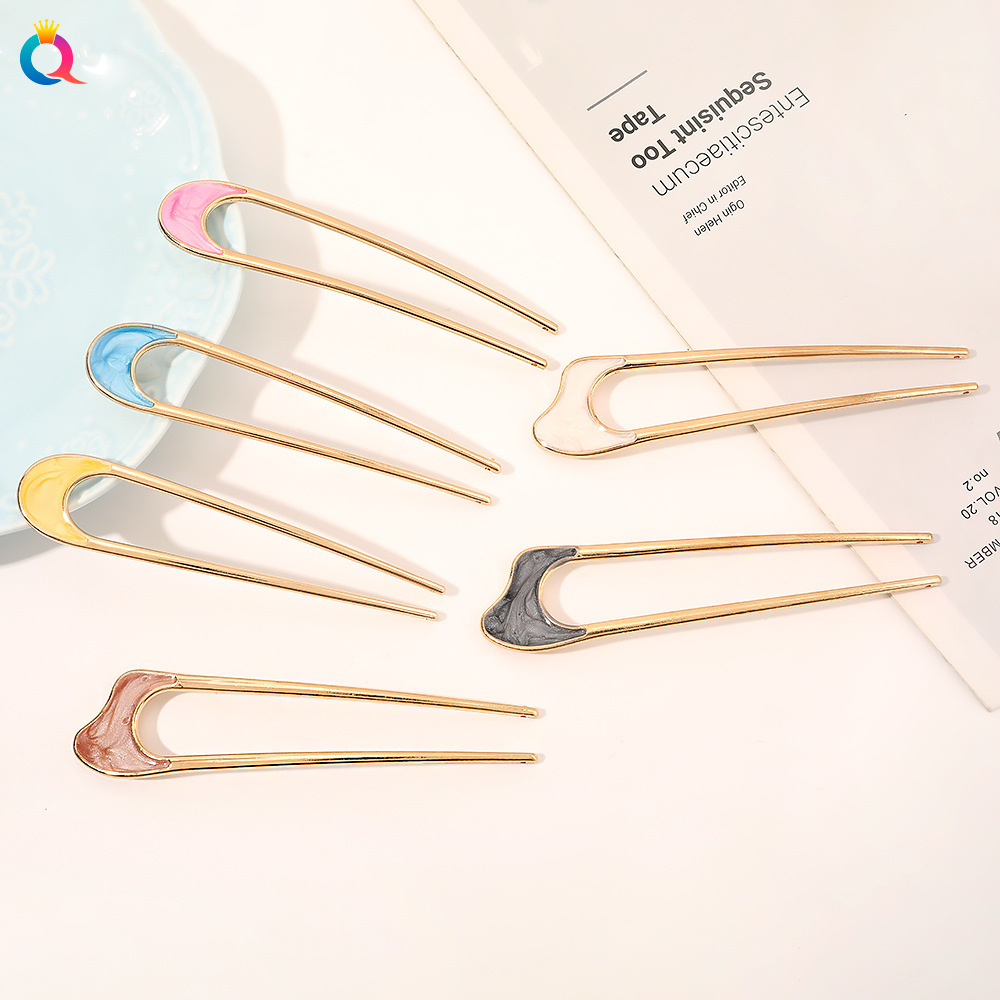 Qiyue ancient-style popular simple metal hairpins, bun hairpins, elegant hair needles, U-shaped alloy hairpins full figure
