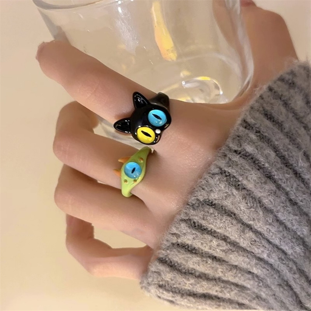 Cartoon, playful, cute monster cat ring, women's fashionable and personalized ring, niche design, versatile, internet-famous index finger ring full figure