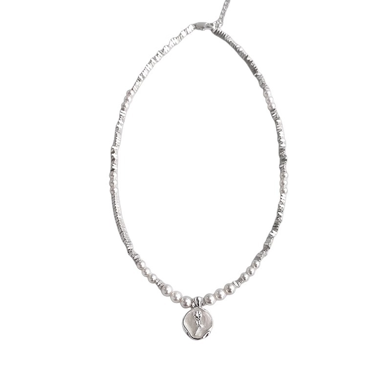 Irregular broken silver pearl necklace for women, 2025 new style, light luxury and niche, rose glaze drop collarbone chain Item Picture
