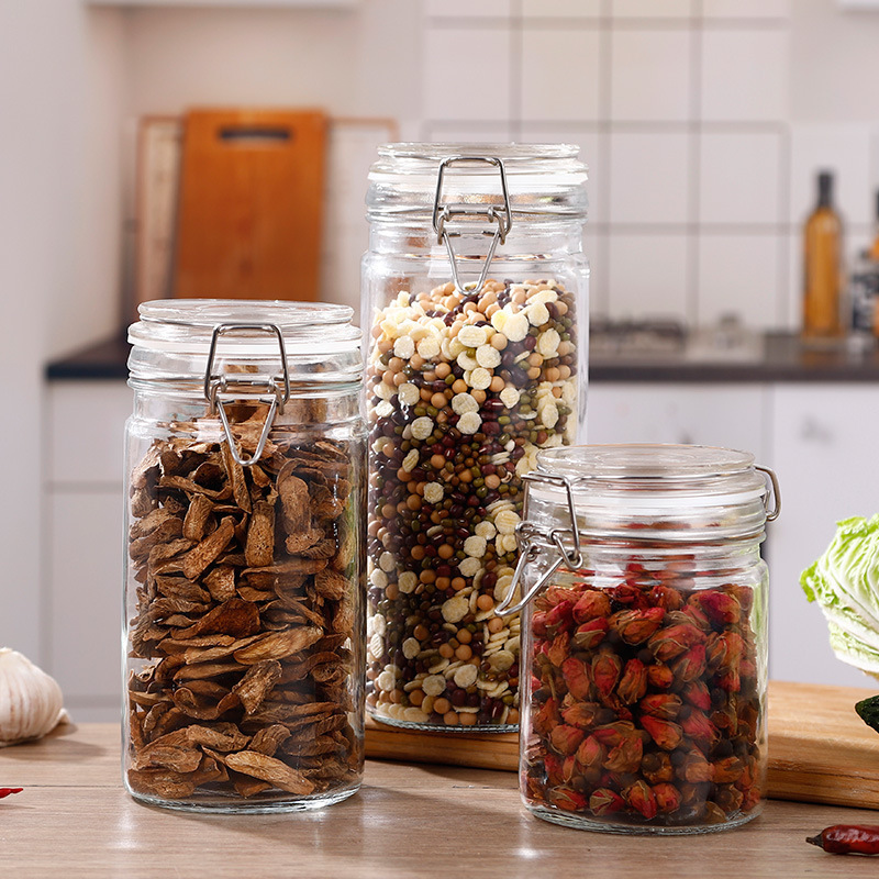 Snap-on sealed jar, glass bottle with lid, honey lemon jar, household pickles jar, kimchi food storage jar full figure