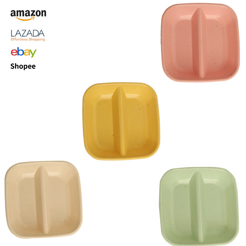 Amazon Japanese wheat straw seasoning dish, restaurant compartments soy sauce, plastic plate, dipping sauce, double-compartment grilled meat flavor dish full figure