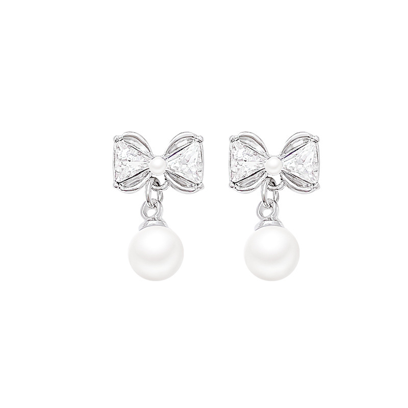 S925 Silver Needle Bow Pearl Earrings, a versatile and high-end summer trendy and popular ear accessory wholesale Item Picture