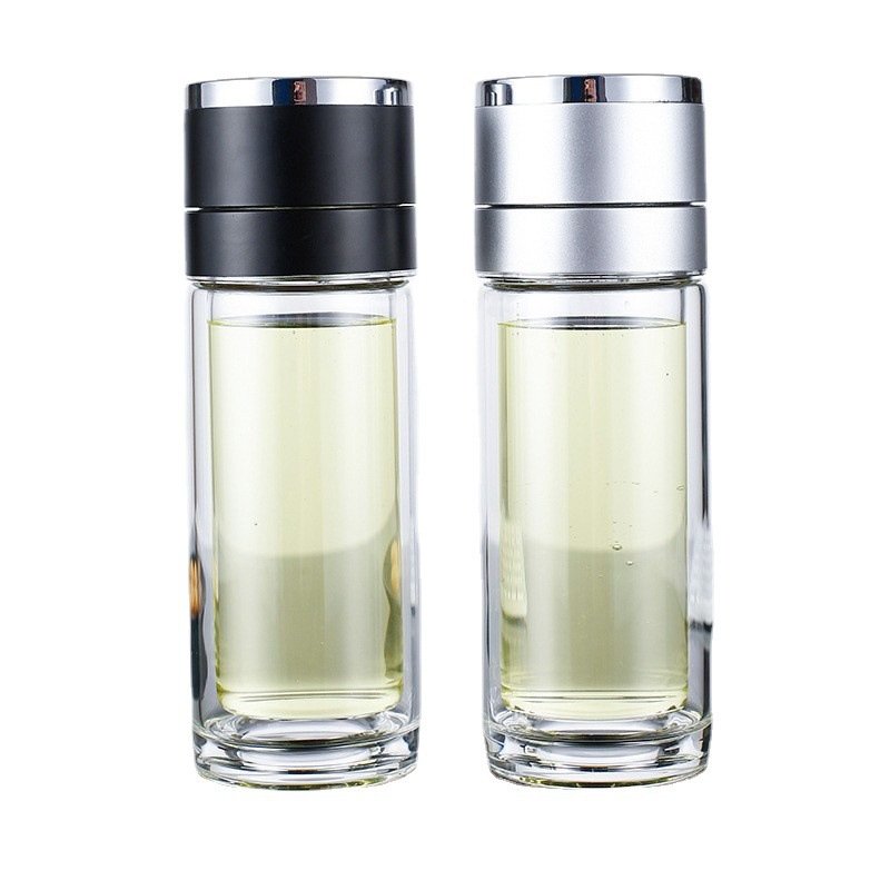 One-click lid opening quick-opening cup filtering tea glass cup, high borosilicate double-layer heat-resistant water cup, car business tea cup Item Picture