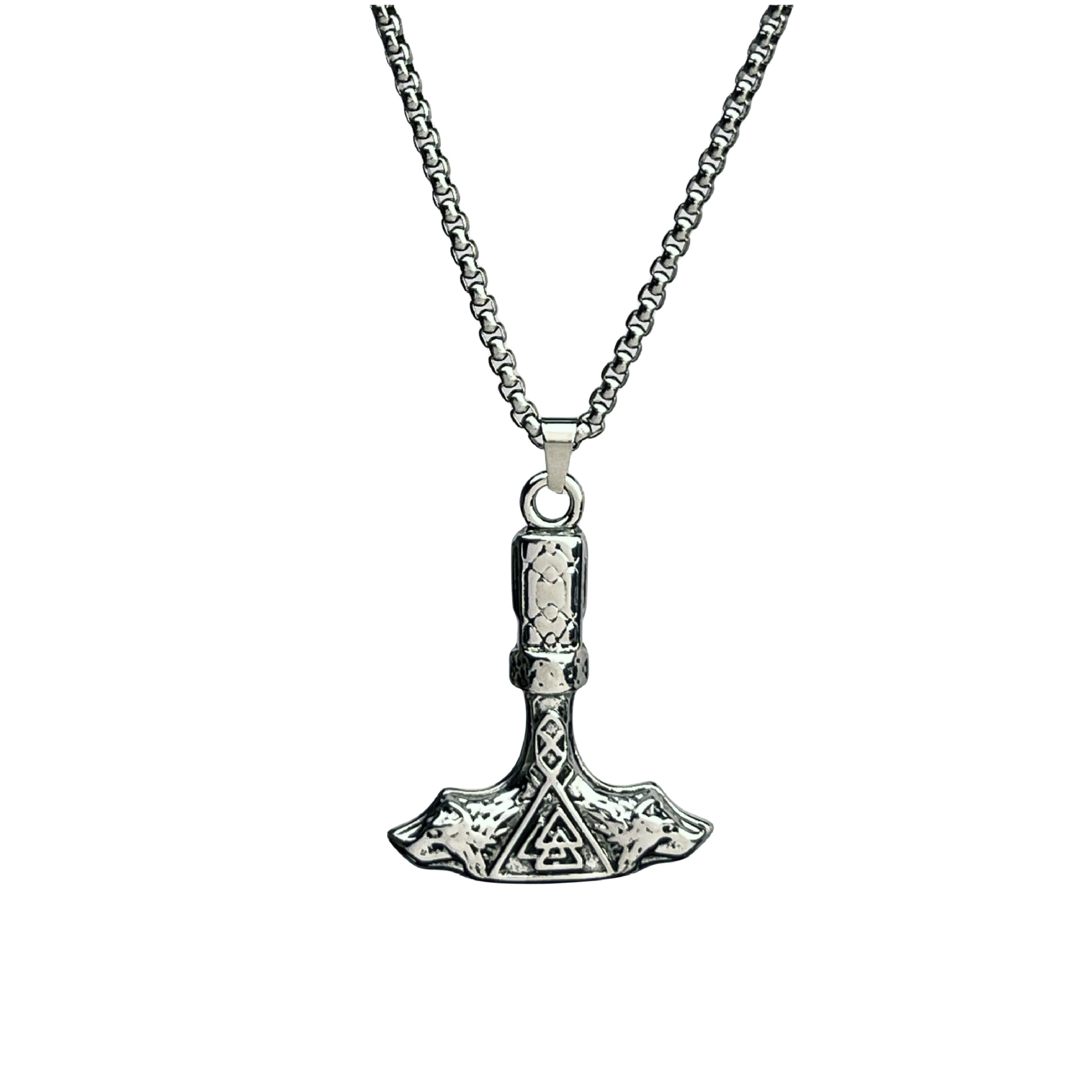 Wholesale of 2024 new European and American hip-hop Wolf Head hammer titanium steel necklace, fashionable men's retro warhammer alloy pendant Item Picture