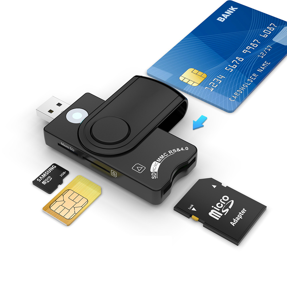 Factory direct supply of USB2.0 tax filing IC smart card reader, SD TF SIM card, multi-function card reader wholesale Specification drawing
