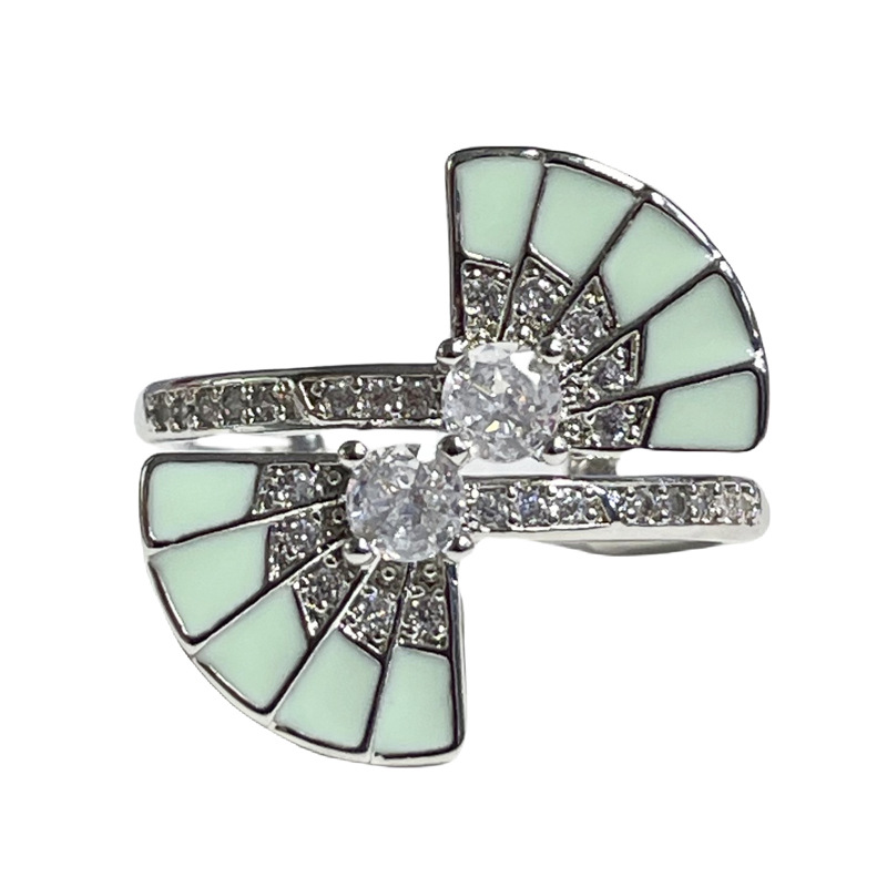Mampolo-style mint green drip glaze rabbit cute student open ring, cold female style simple and unique stacked ring Item Picture