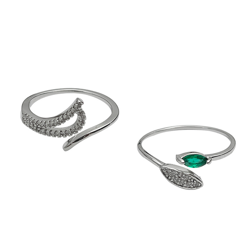 Simple and individual micro-inlaid zircon open ring, elegant and refined in a cold female style, high-end index finger ring with adjustable band Item Picture