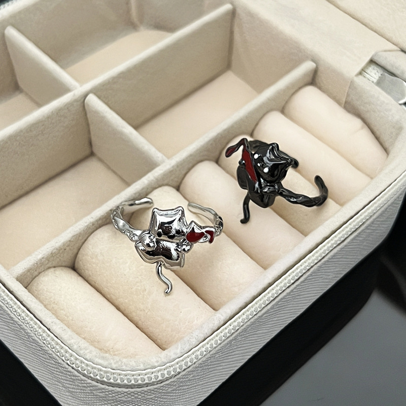 Cute student, niche design, little drunkard creative ring, female Halloween unique personality, light luxury best friend ring trend details Picture