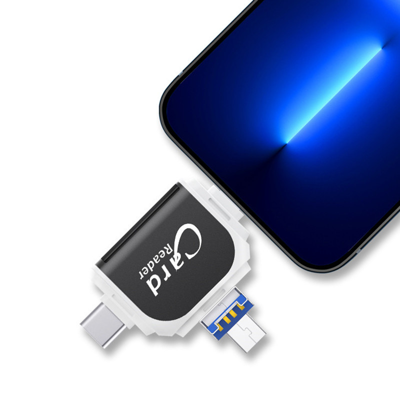 Plug-and-play, suitable for Apple and Android mobile phones, multi-functional card reader, 4-in-1 multi-functional TF card, SD card Application Scenario