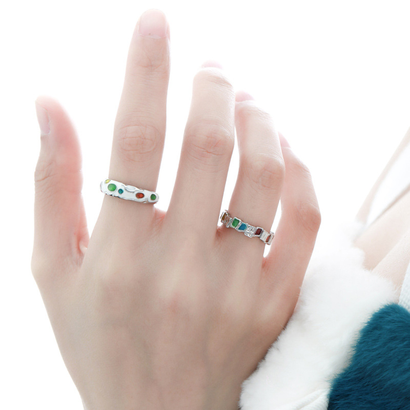 Irregular square, colorful drip glaze, niche design, open ring, women's Instagram, cold style, high-end style, food ring trend Application Scenario