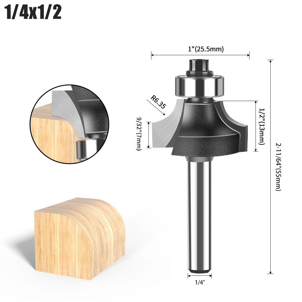 6-handle 5-piece set of tungsten steel alloy woodworking milling cutter, R chamfering and trimming machine, slotting and engraving machine blade undefined