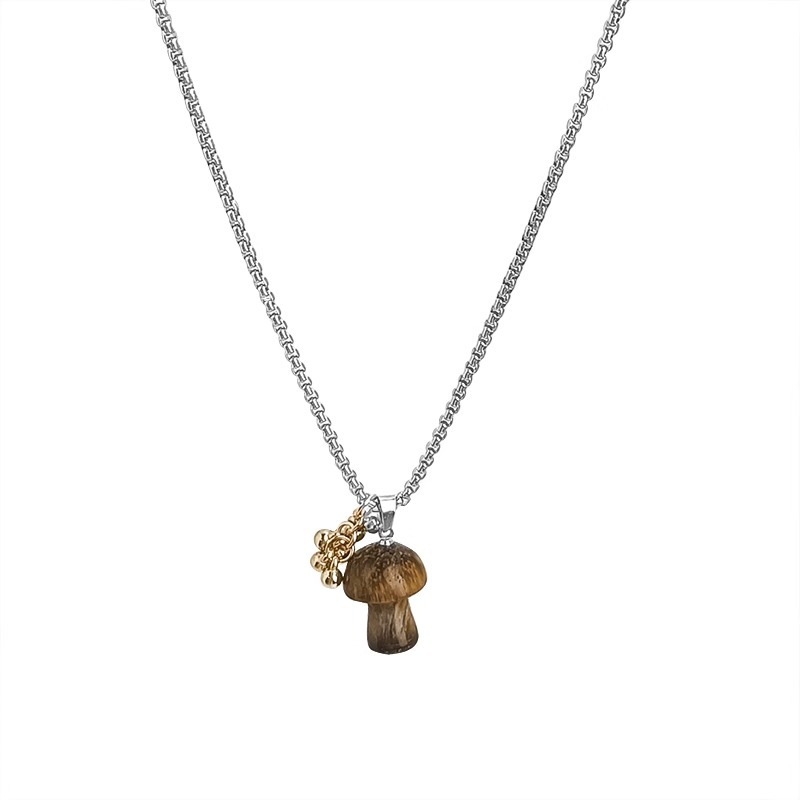 Spotted tiger's eye mushroom pendant necklace for women, no color fading, versatile, long collarbone chain, the same style as the trendy sweater chain Item Picture