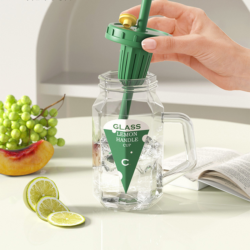 High appearance level with tea strout, glass water cup, handle cup, portable straw cup, large-capacity glass cup, popular tea water cup Specification drawing