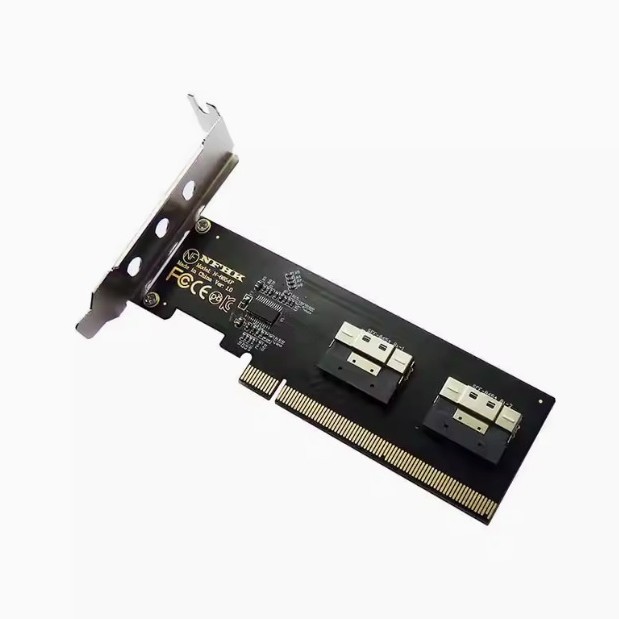 PCIe 3.0 4.0 x16 to 2-port SFF-8654 x8 8i adapter card full height/half-height baffle full figure
