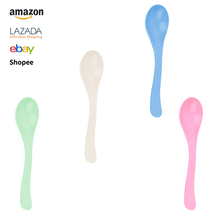Amazon wheat straw small spoons, spoons, plastic soup spoons, tableware sets, children's spoons, dessert spoons, manufacturer wholesale full figure