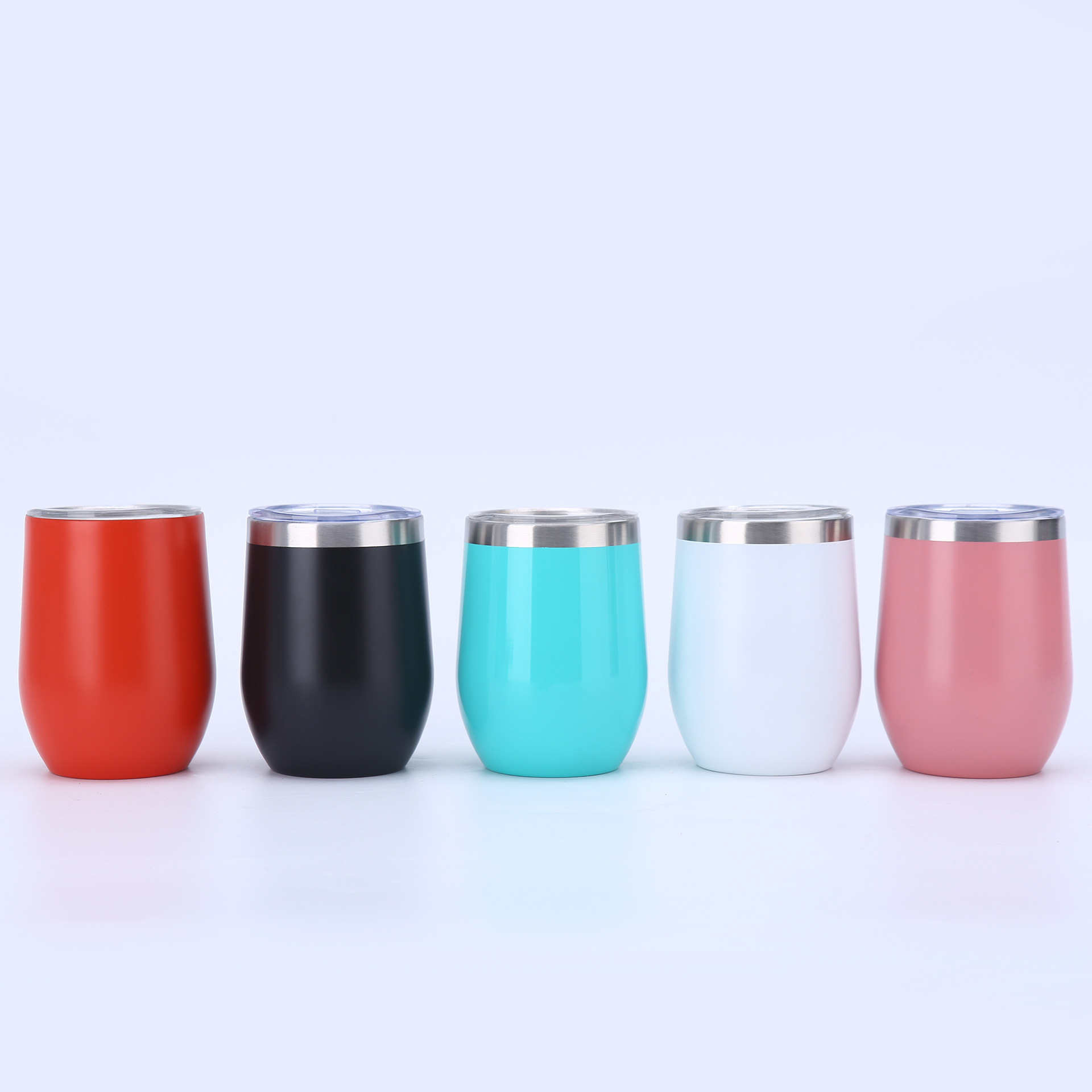 Customized 12oz eggshell cup with plastic spraying, mini vacuum 304 stainless steel wine glass, double-layer portable solid-color insulated cup Item Picture