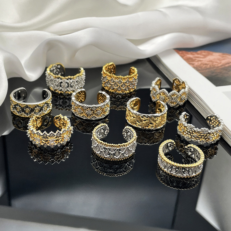 European and American retro Italian hollowed-out lace opening ring, a unique, irregular, elegant and high-end ring for women Application Scenario