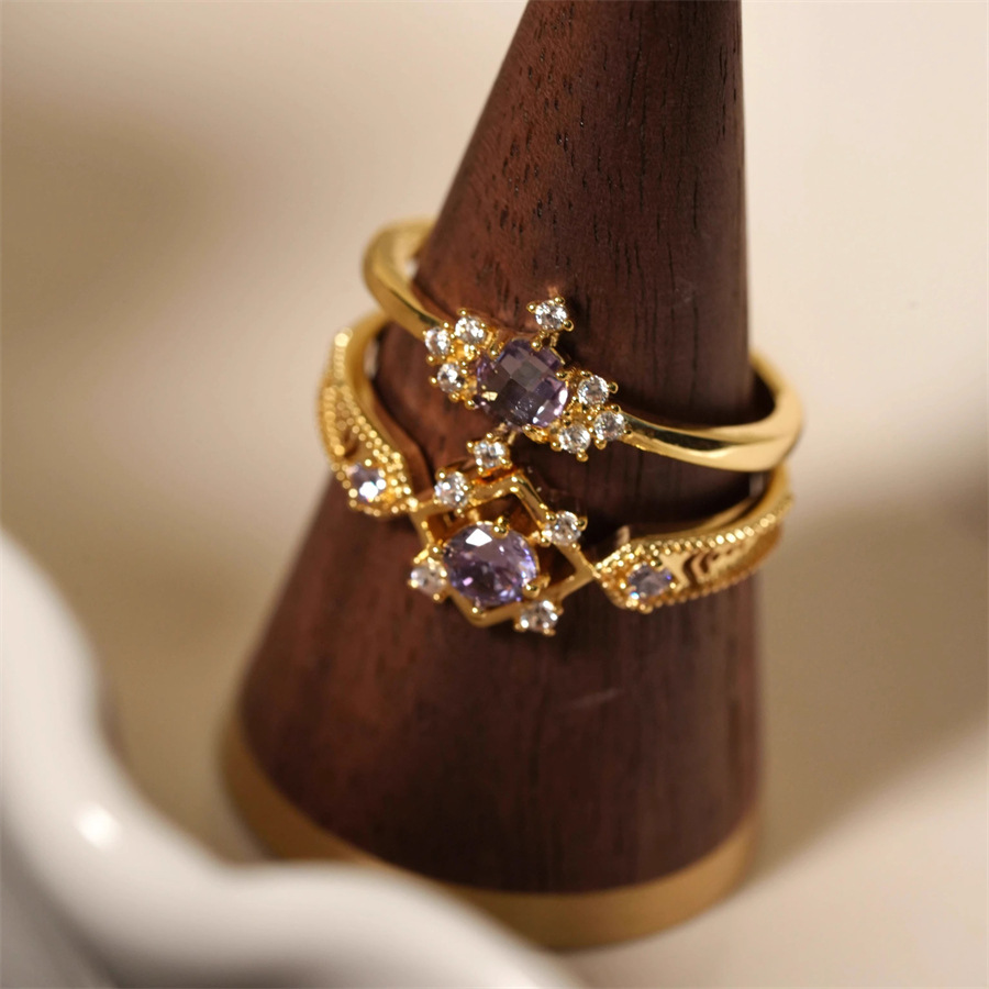 French sparkling purple zircon open ring, a retro, niche, high-end, dreamy, elegant and versatile index finger ring for women details Picture