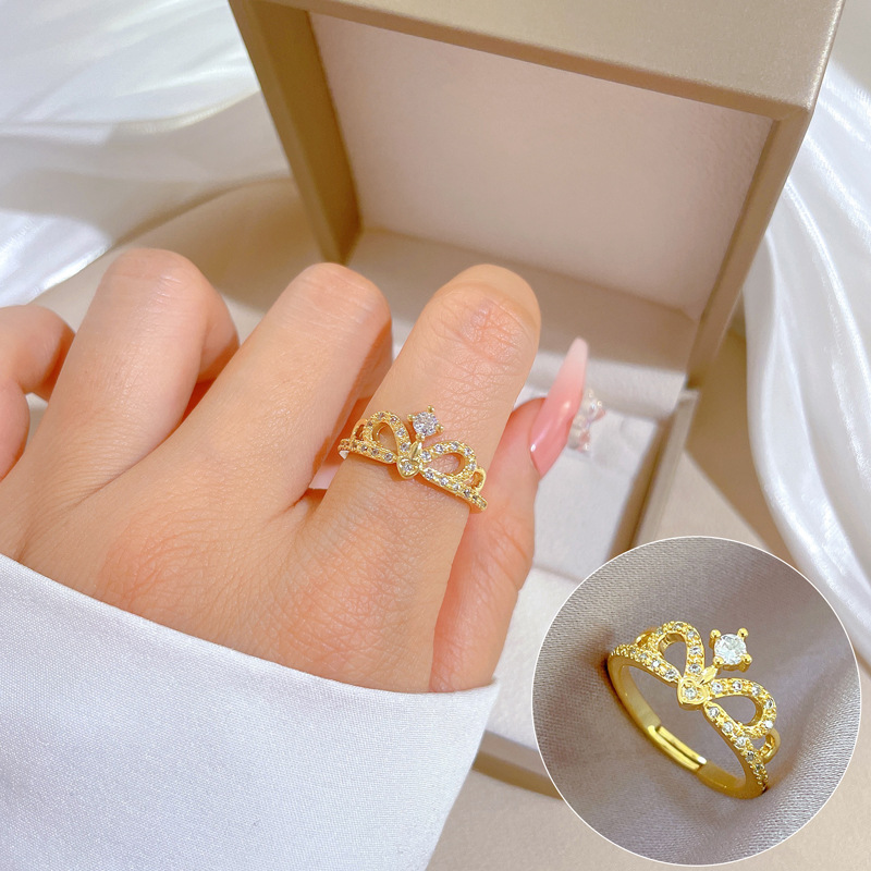 【 Real Gold 】 Crown hollow wedding ring with adjustable opening, simple jewelry, Japanese-style ring couple rings full figure
