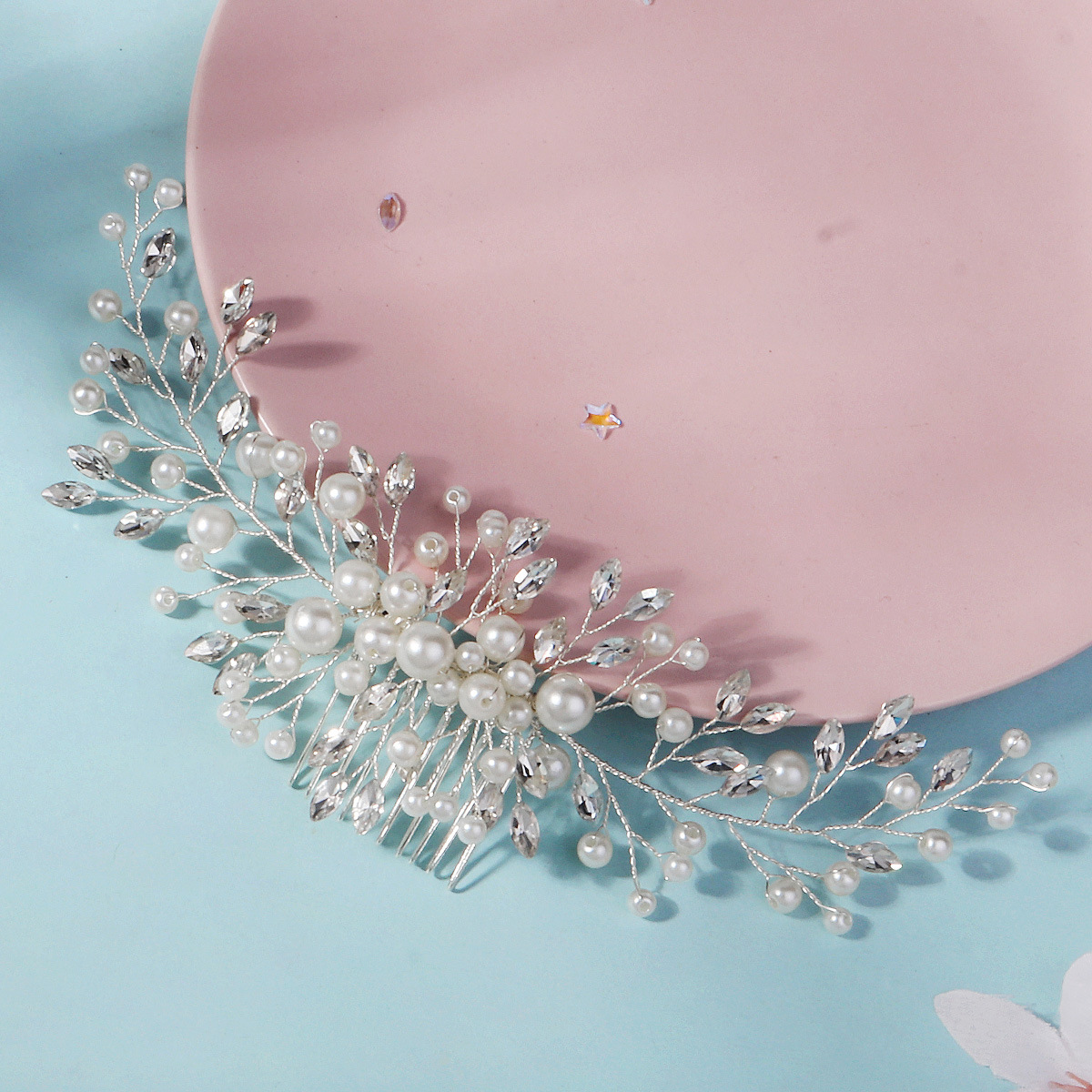 Cross-border new pearl insert comb wedding banquet updo water diamond comb women's high-end and versatile handcrafted bride's headwear full figure