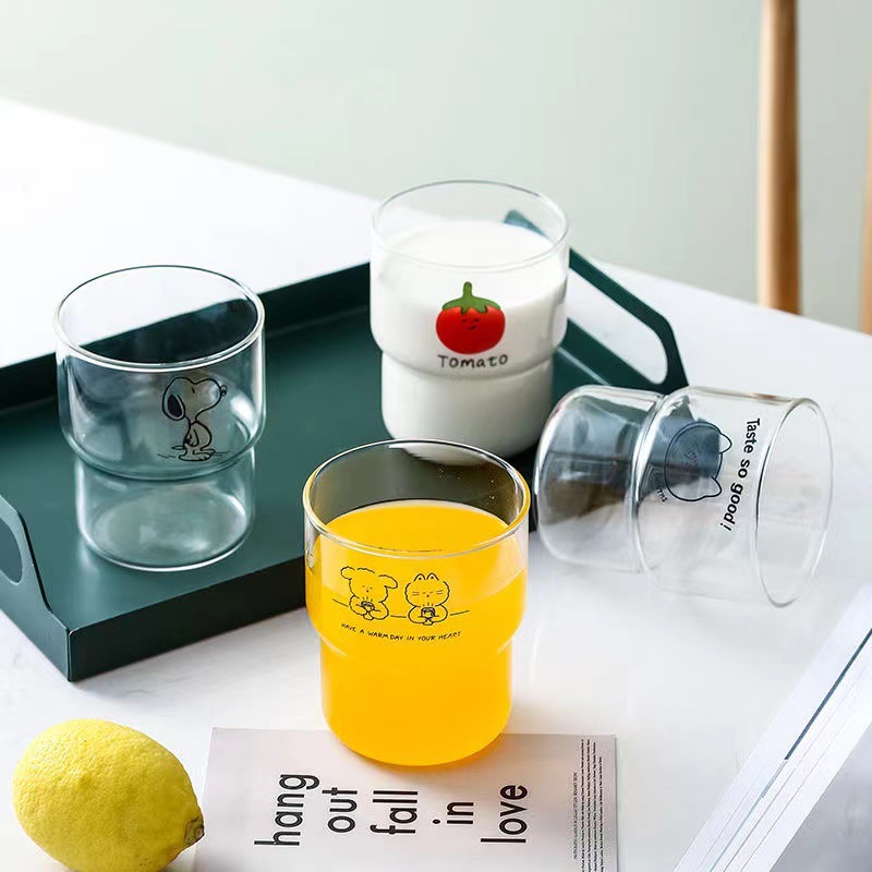 New popular bamboo joint cups, high borosilicate glass cups, cold and hot resistant microwave cups, cute cartoon juice cups and milk cups full figure