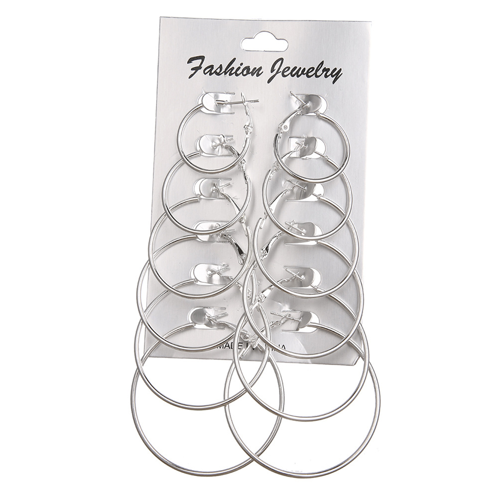 European and American cross-border fashion alloy earrings, large circle shrimp male buckle earring set, metal ear ring women's accessories wholesale Item Picture
