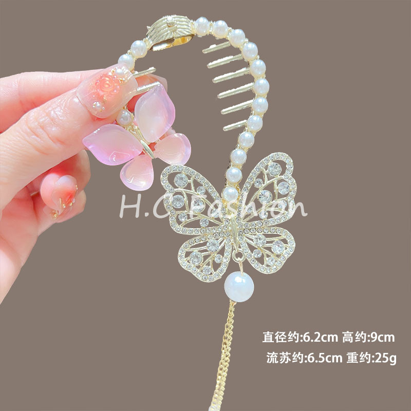 Ancient wind chime orchid tassel hair clip, bun head fixed grab, women's high-end style hair buckle, elegant semi-tied bun hair grab Application Scenario