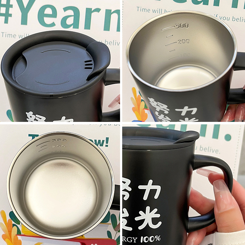 Creative office water cups, women's mugs, high appearance level coffee cups, stainless steel insulated cups, couple's household breakfast cups details Picture