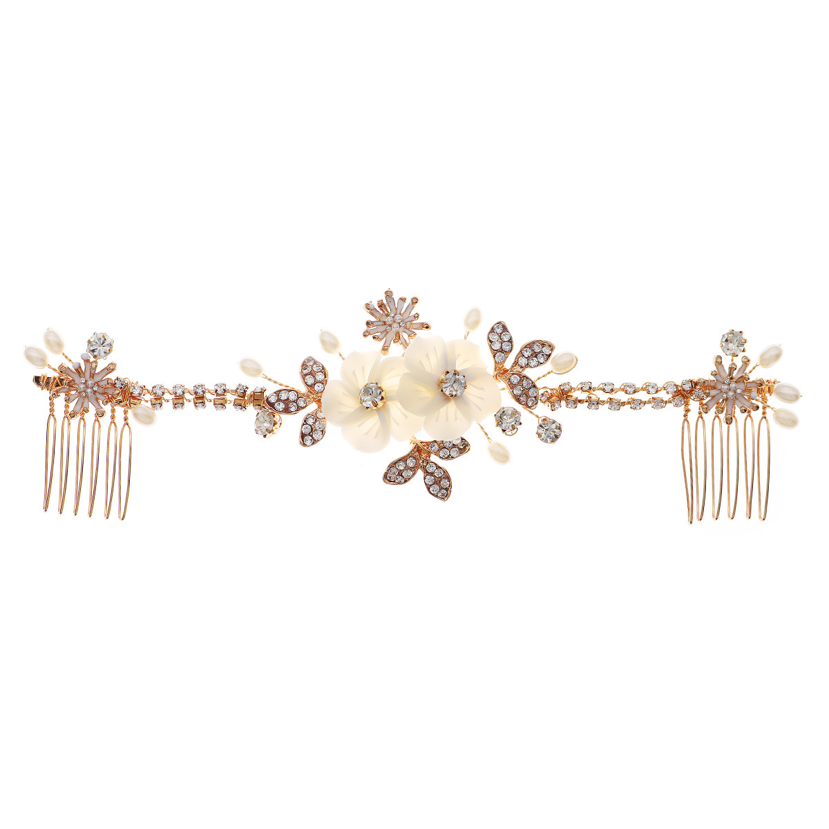 New Korean wedding headwear: flower-shaped hair comb, straw-crop dress, retro cheongsam, updo, paired comb, water diamond and pearl bride's comb Item Picture