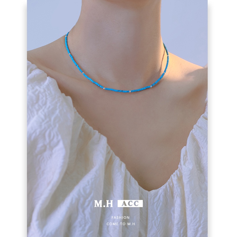 A new Instagram niche layered turquoise flower necklace for women, fresh, fashionable, retro, simple and high-end collarbone chain details Picture