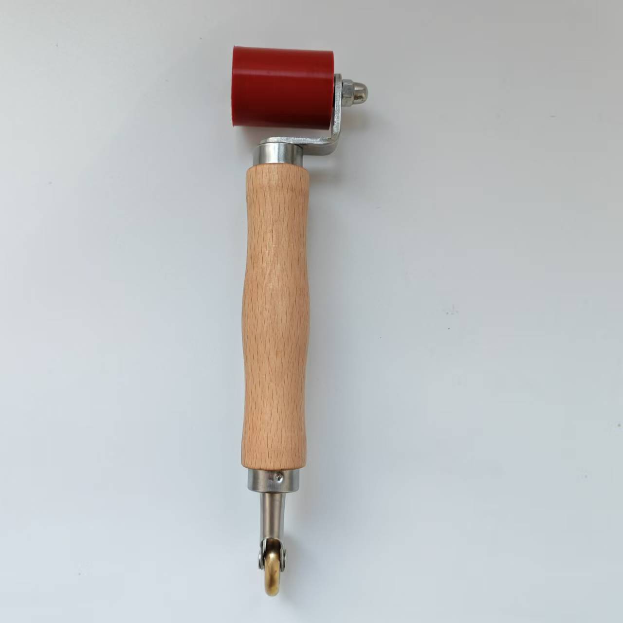 PVC waterproof roll hand pressure wheel roller, high-temperature silicone Teflon pressure wheel, hot air welding gun accessory, wooden handle hook Specification drawing