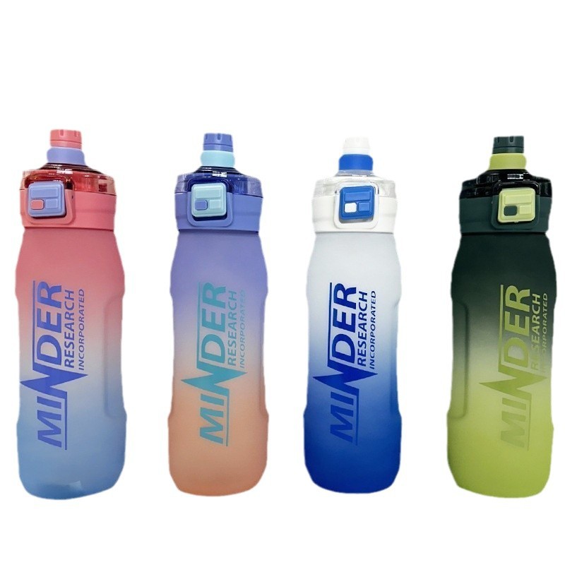 High-appearance-level student male and female portable handle fitness sports water bottle, outdoor large-capacity gradient color double-drinking plastic cup Item Picture