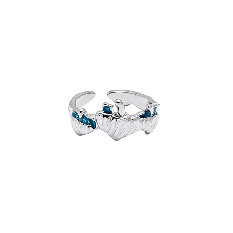 Irregular-textured blue drip glaze open ring for women's ins, a niche, light luxury, trendy and high-end personalized ring details Picture