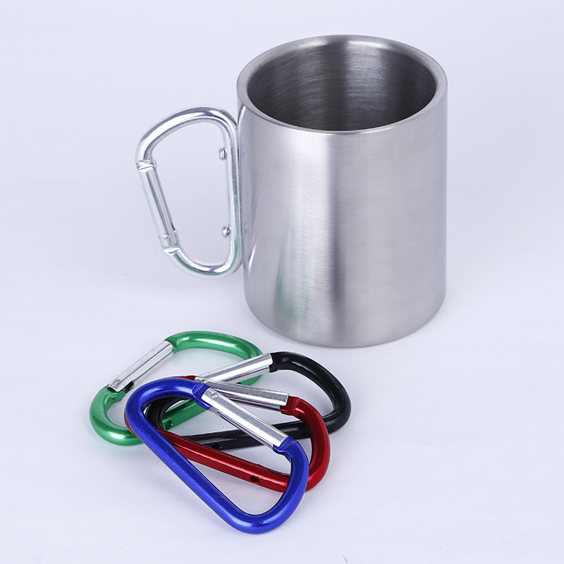 Wholesale of 300ml outdoor mountaineering buckle coffee cups, double-layer stainless steel mugs, and metal beer mugs for export Specification drawing