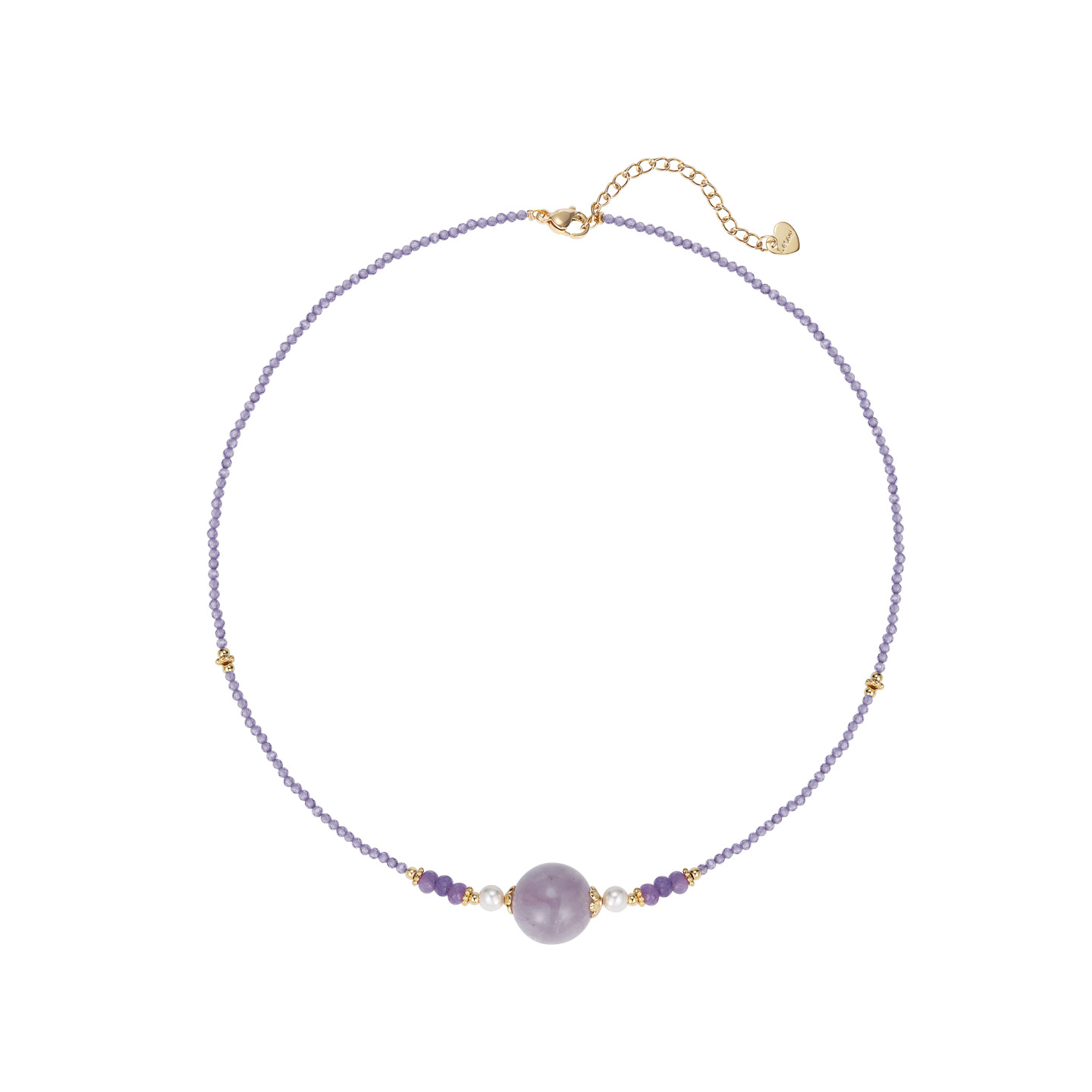 Carefully selected dopamine amethyst zircon beaded necklace, a fresh and sweet collarbone chain with a versatile design sense Item Picture