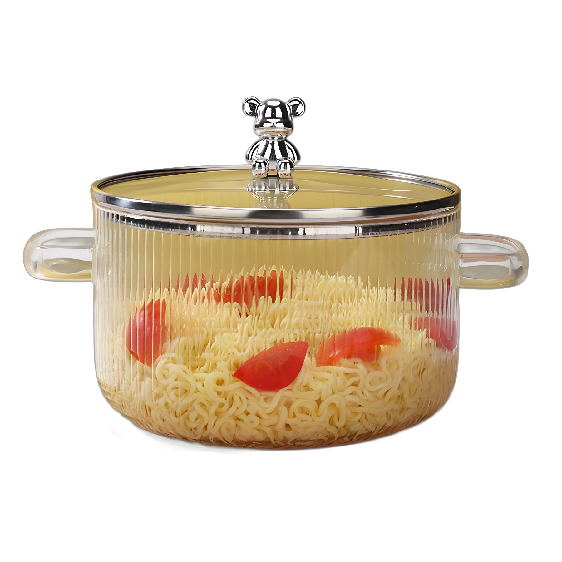 Little Bear high borosilicate soup bowl, high-temperature resistant glass bowl, household microwave instant noodle bowl with lid, large soup basin, double-ear pot Item Picture
