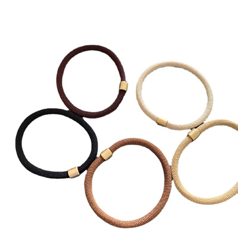 Korean-style durable thick threaded gold buckle leather band, daily basic hair band, hair tie, ponytail base hair tie, head tie Item Picture
