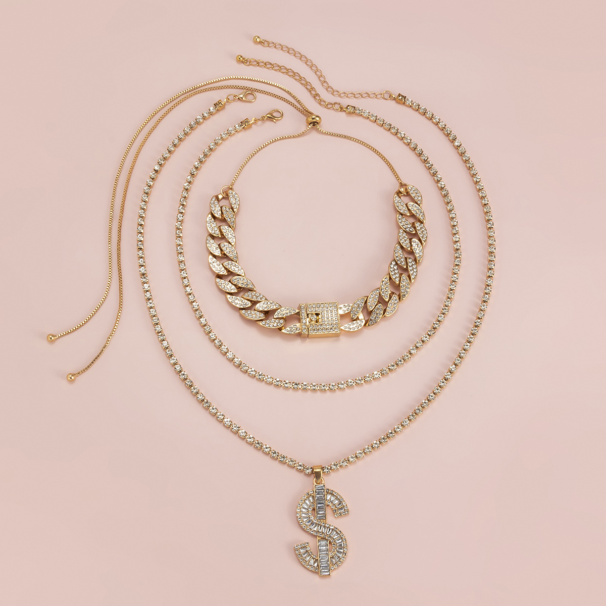 European and American cross-border accessories, punk retro dollar pendant, long diamond necklace, hip-hop super cool Cuban chain necklace Application Scenario