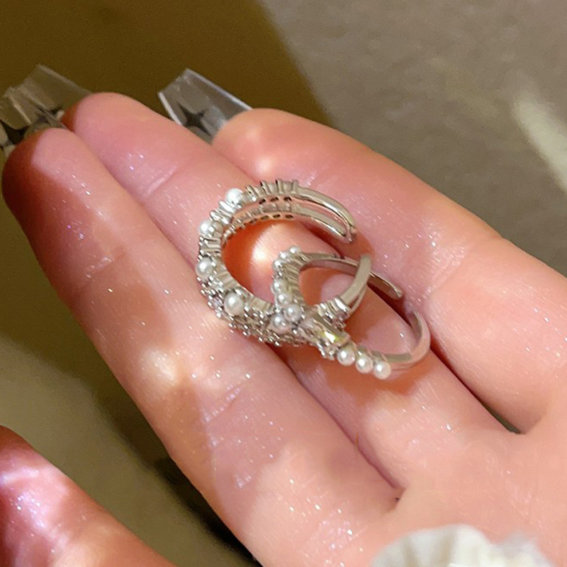Gentle and elegant, sweet and cool pearl zircon open ring, a delicate and light luxury Korean Internet celebrity fashion and personality food ring details Picture