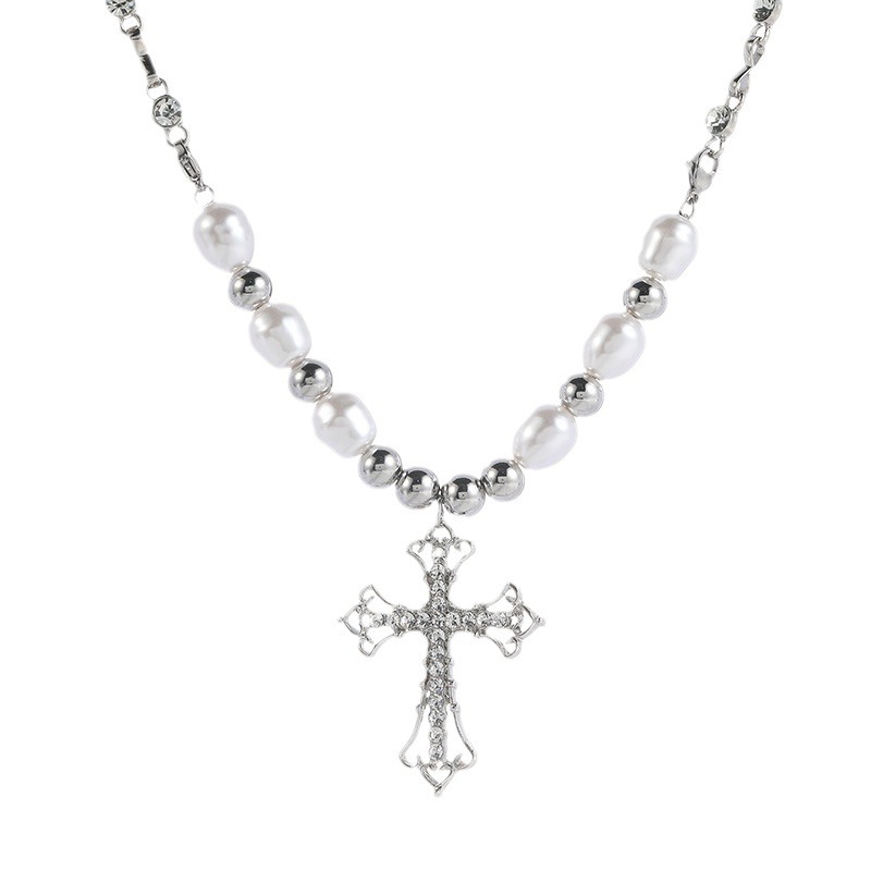 Wholesale of new cross-border European and American style cross-shaped titanium steel necklaces for men with a niche hip-hop retro style on Instagram Item Picture