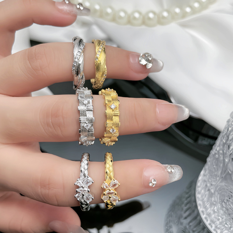 New Chinese-style retro wheat ear woven brushed open ring, women's court style butterfly high-end, niche couple ring full figure