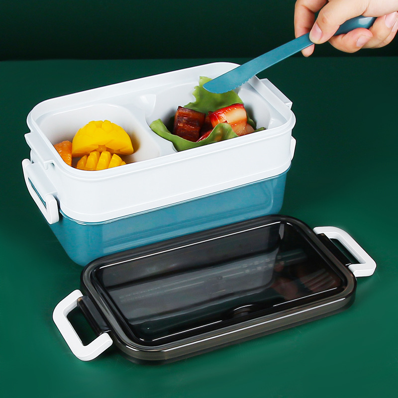 Japanese-style plastic lunch box, double-sealed insulated box, student compartments lunch box, bento box, portable lunch box with tableware Application Scenario