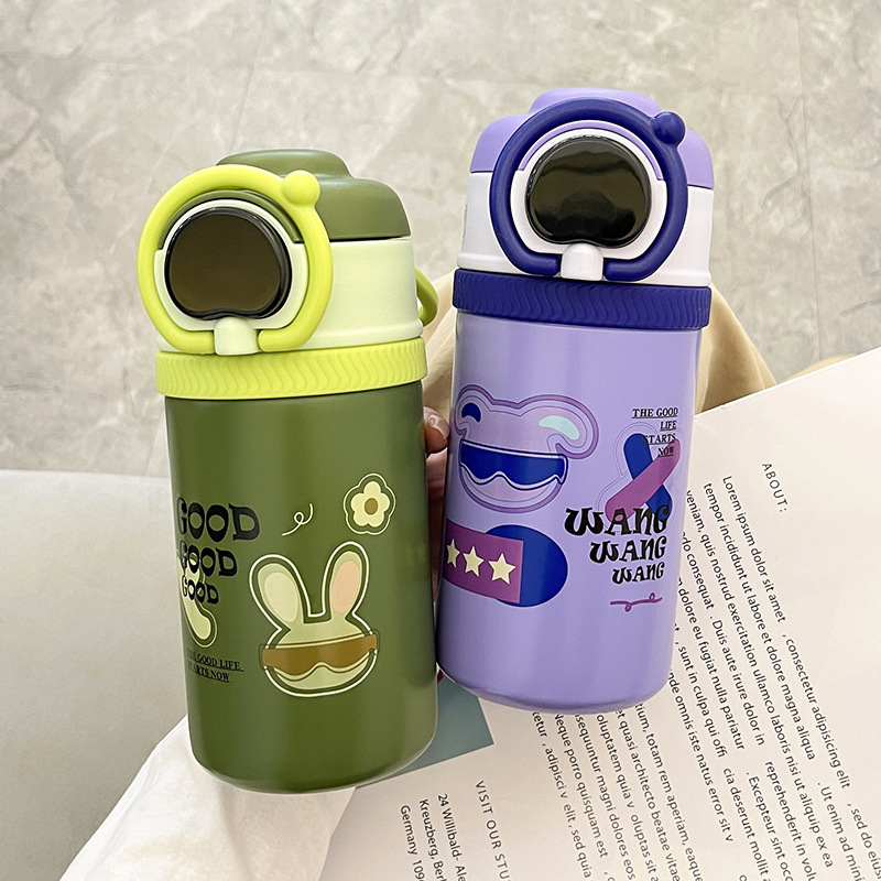 Smart temperature display student water cup 2024 New cartoon portable children's straw Insulated cup, stainless steel manufacturer wholesale Specification drawing