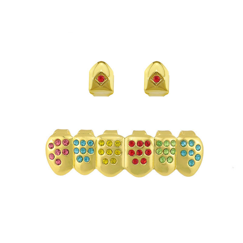 European and American hiphop glossy single piece with diamond sleeve decoration hip-hop braces, color diamond set, Christmas decoration color diamond braces Specification drawing